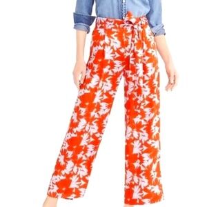 J Crew Silk Feel Wide leg, Sz 10T, w/matching fabric belt, Orange/Blue
